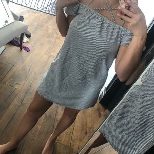 Blue and white striped summer dress